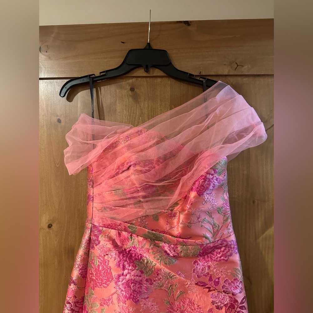 Theia Beverly Draped One Shoulder Jacquard Dress - Picture 3 of 6